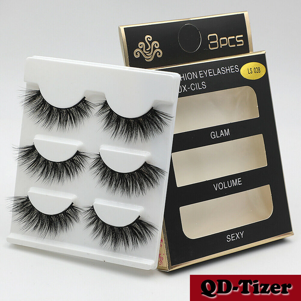 3 Pairs Natural Fashion Handmade Real Mink 3D False Eyelashes Thick Long Lashes by Js House