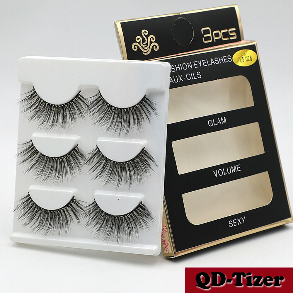 3 Pairs Natural Fashion Handmade Real Mink 3D False Eyelashes Thick Long Lashes by Js House