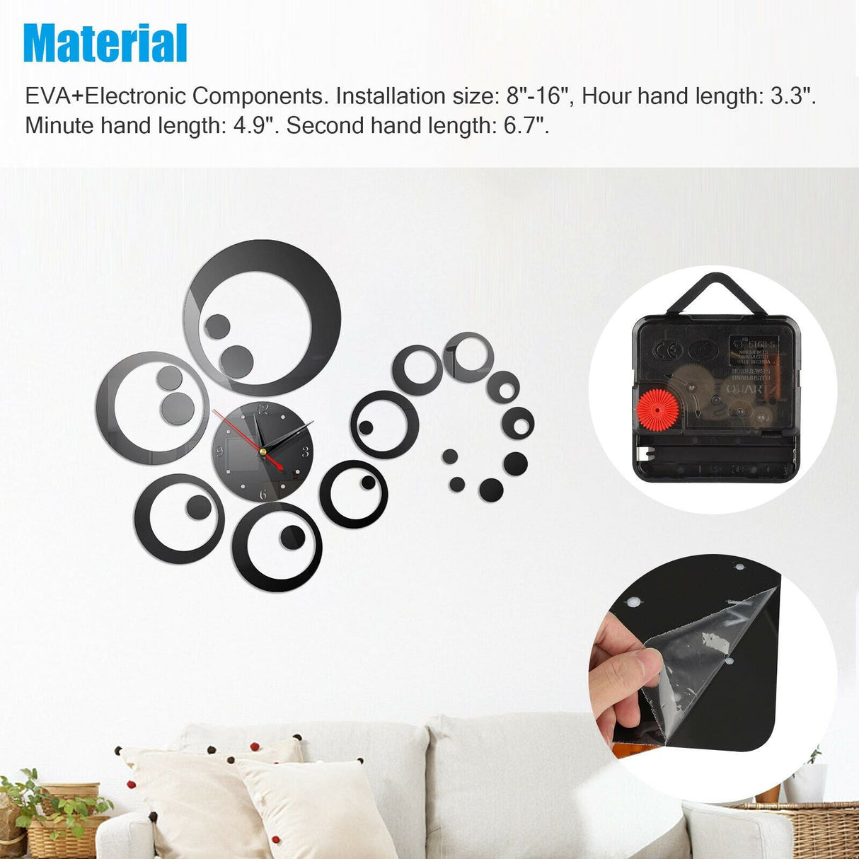 3D DIY  Home Modern Large Wall Clock Sticker Home Room Decor Art Decor22 - Red _mkpt44 by Js House