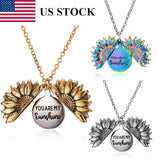 💍✅Sunflower Pendant Charm "You Are My Sunshine"  Sunflower Open Locket Chain Necklace Gift by Js House