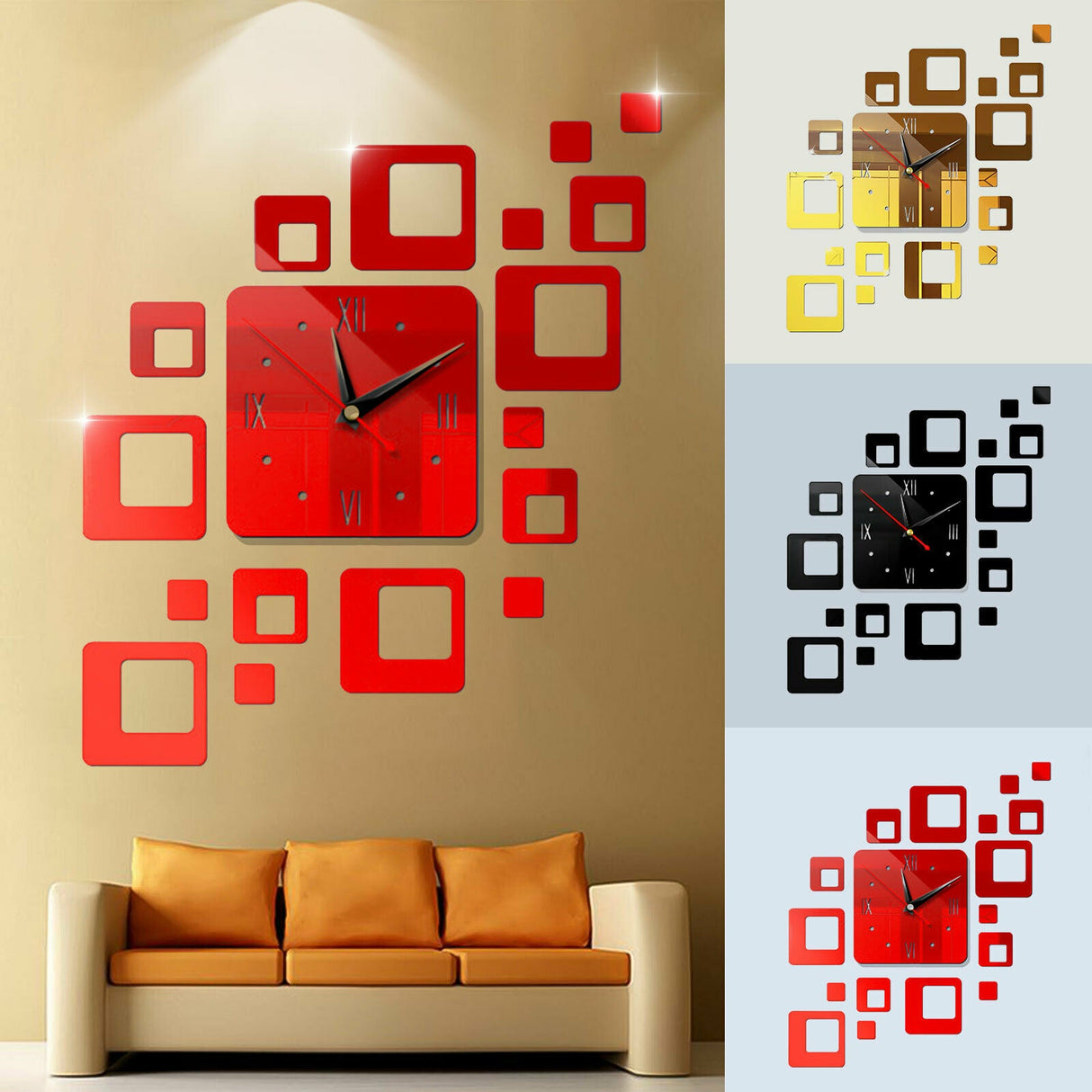 Modern DIY 3D Large Wall Clock Mirror Surface Sticker Art Design Home Decor Room _mkpt44 by Js House