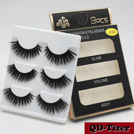 3 Pairs Natural Fashion Handmade Real Mink 3D False Eyelashes Thick Long Lashes by Js House