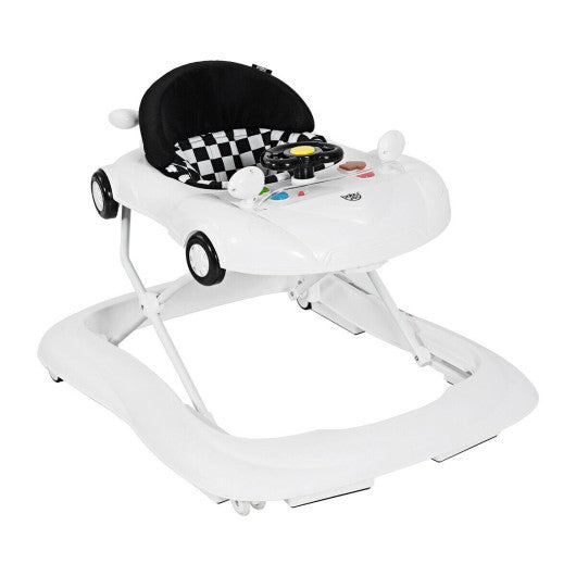 2-in-1 Foldable Baby Walker with Music Player and Lights-White