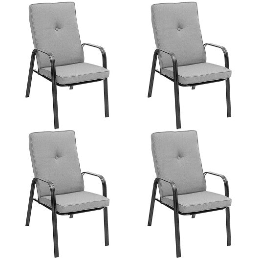 4 Patio Dining Stackable Chairs Set with High-Back Cushions