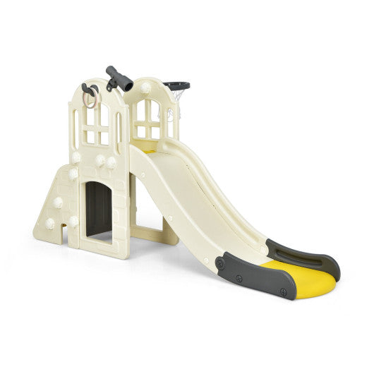 6-In-1 Large Slide for Kids Toddler Climber Slide Playset with Basketball Hoop-Yellow