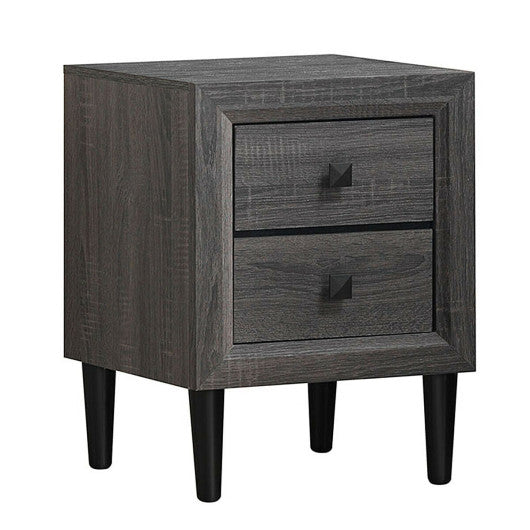 Multipurpose Retro Bedside Nightstand with 2 Drawers-Gray