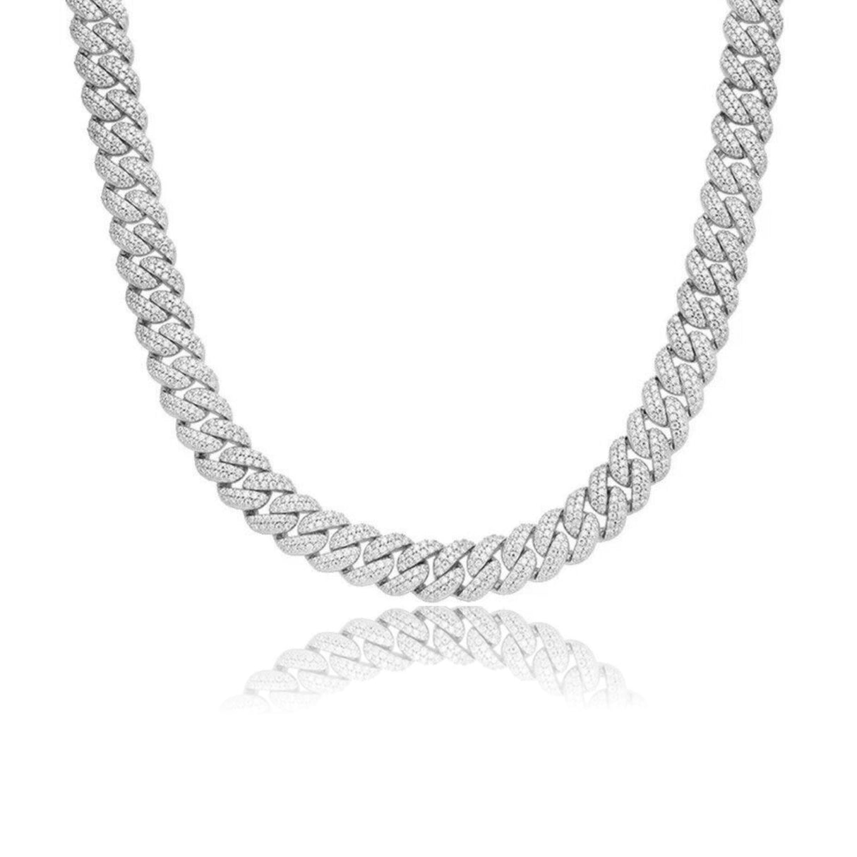 S925 Moissanite Diamond Cuban Link Chain in White Gold - 10mm by Bling Proud | Urban Jewelry Online Store