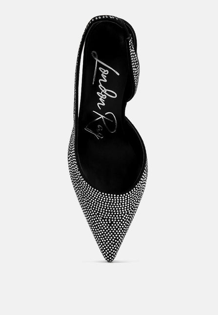 saranna rhinestone embellished suede heel sandals by London Rag