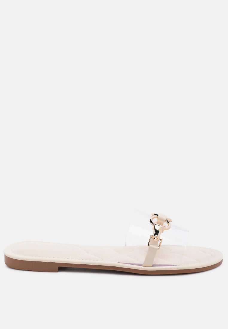 scoth clear buckled quilted slides by London Rag