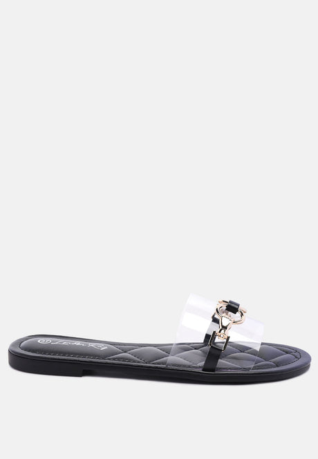 scoth clear buckled quilted slides by London Rag