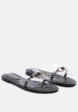 scoth clear buckled quilted slides by London Rag