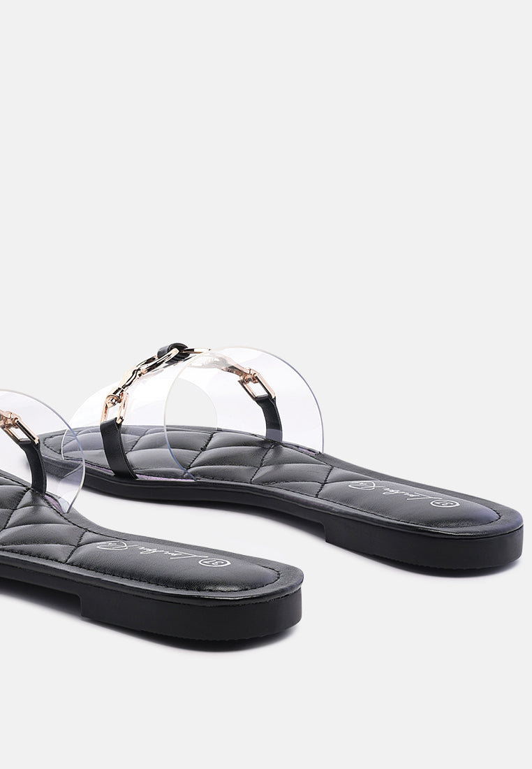 scoth clear buckled quilted slides by London Rag