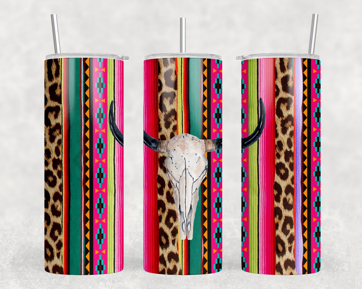 Serape Bull Skull  - 20 oz Steel Skinny Tumbler - Optional Blue Tooth Speaker - Speaker Color will Vary by Rowdy Ridge Co