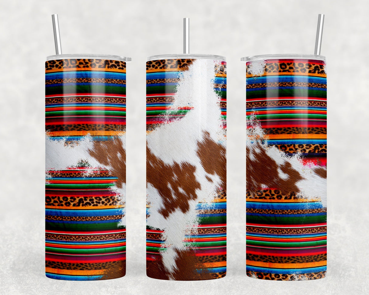 Serape faux cowhide - 20 oz Steel Skinny Tumbler - Optional Blue Tooth Speaker - Speaker Color will Vary by Rowdy Ridge Co