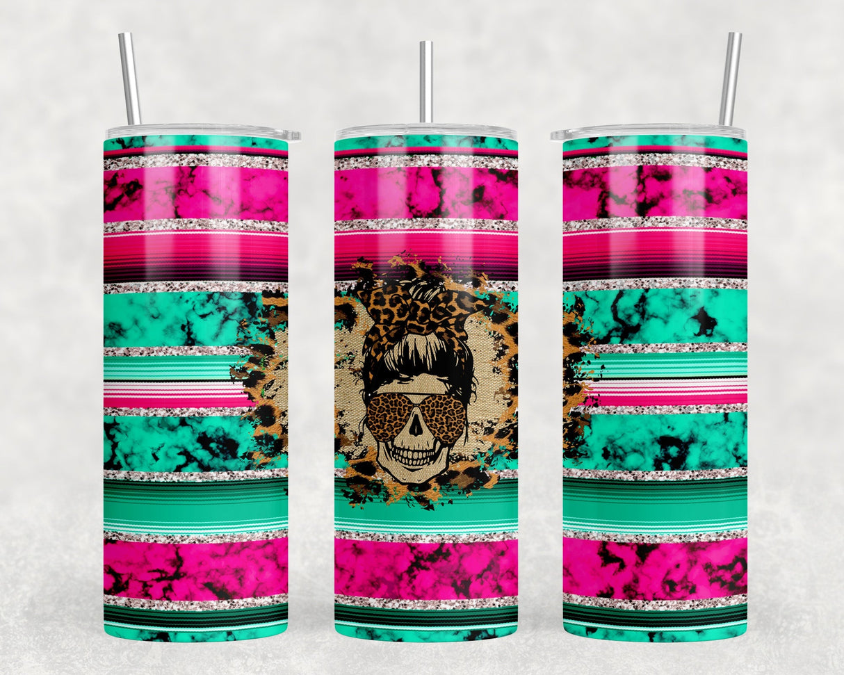 Serape Skull - 20 oz Steel Skinny Tumbler - Optional Blue Tooth Speaker - Speaker Color will Vary by Rowdy Ridge Co