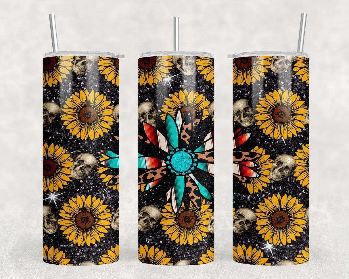 Serape Sunflower  - 20 oz Steel Skinny Tumbler - Optional Blue Tooth Speaker - Speaker Color will Vary by Rowdy Ridge Co