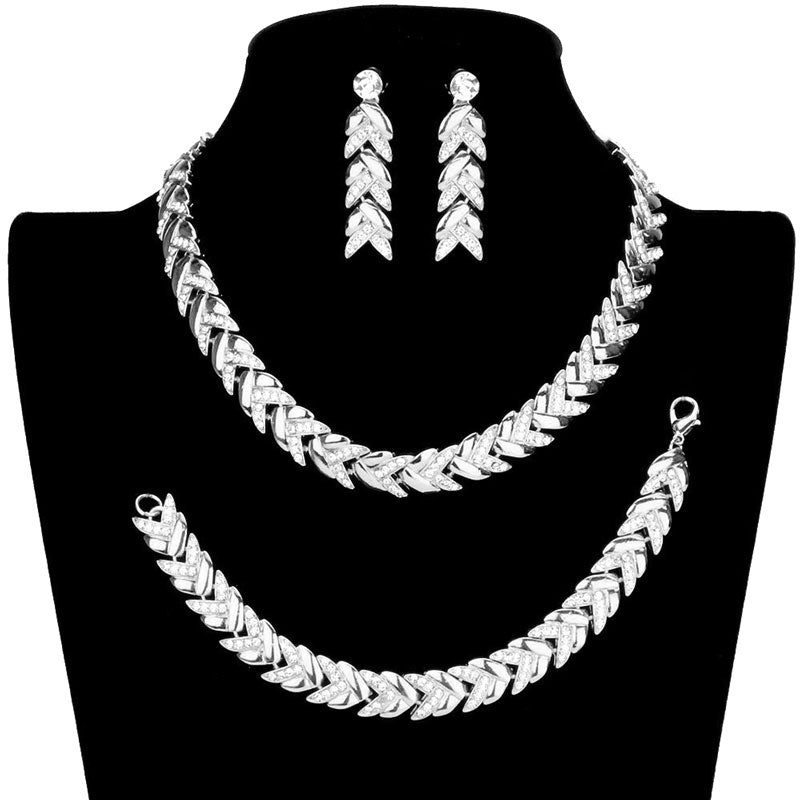 Embellished Chevron Link Necklace Earring Bracelet Set by Madeline Love