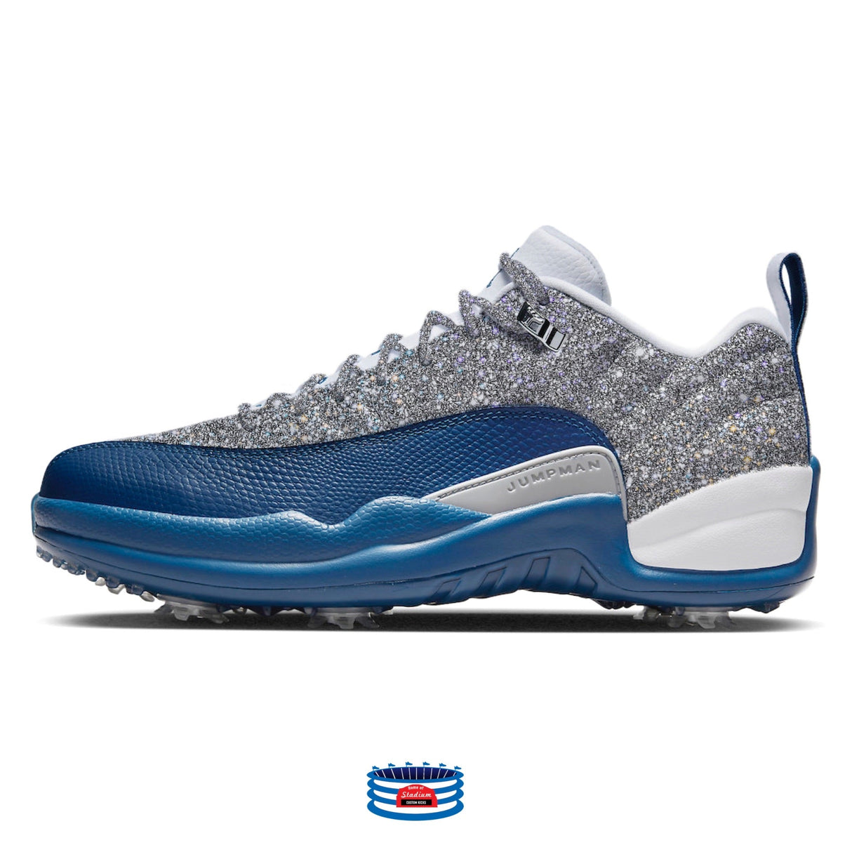 "Silver Glitter" Jordan 12 Retro Golf Shoes by Stadium Custom Kicks