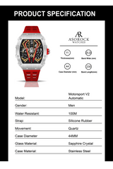 Silver/red Motorsport V2 automatic by ASOROCK WATCHES