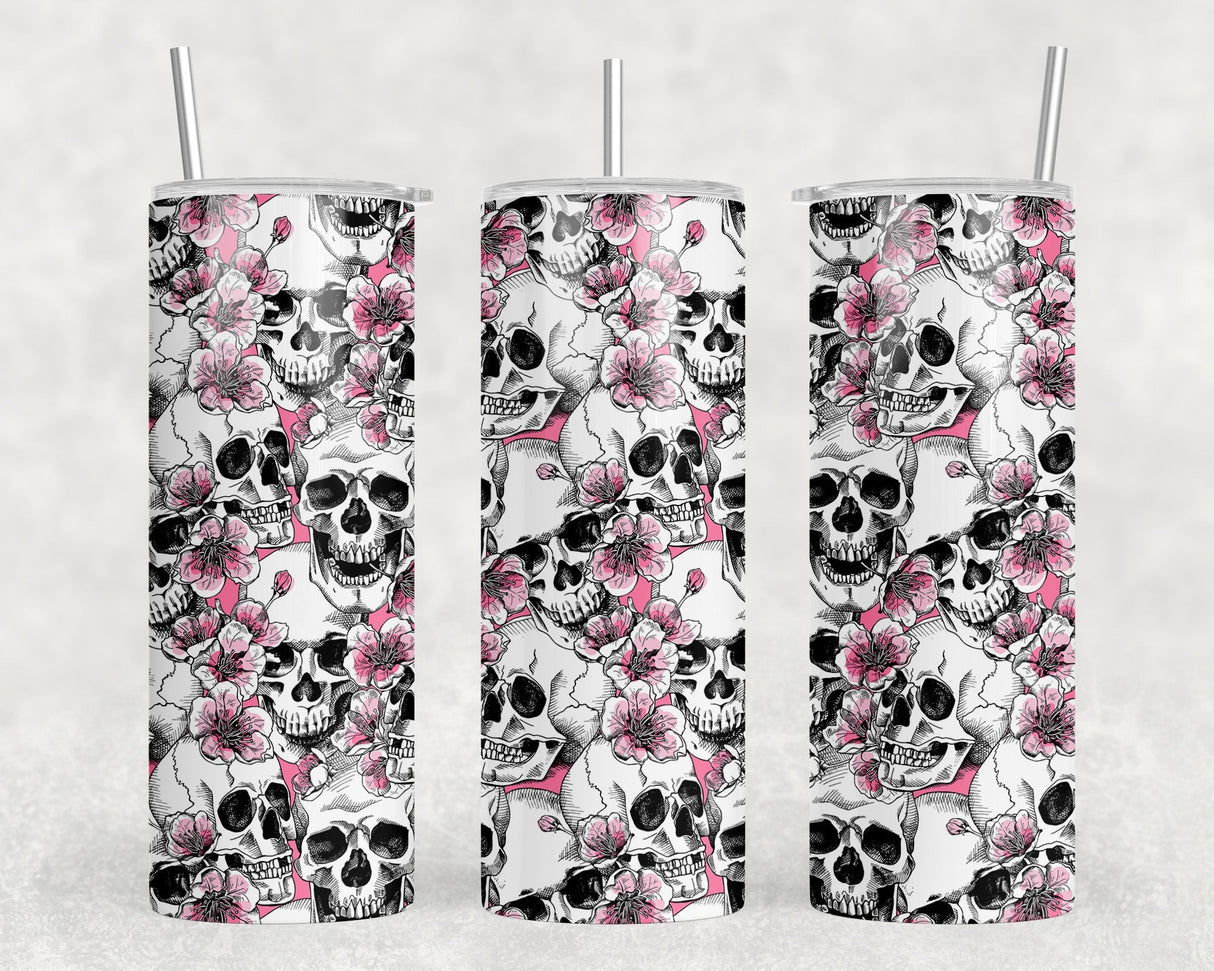 Skulls and Flowers - 20 oz Steel Skinny Tumbler - Optional Blue Tooth Speaker - Speaker Color will Vary by Rowdy Ridge Co