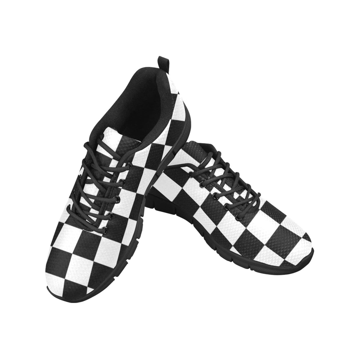 Sneakers for Women, Black and White Plaid Checker Print - Running Shoes by inQue.Style