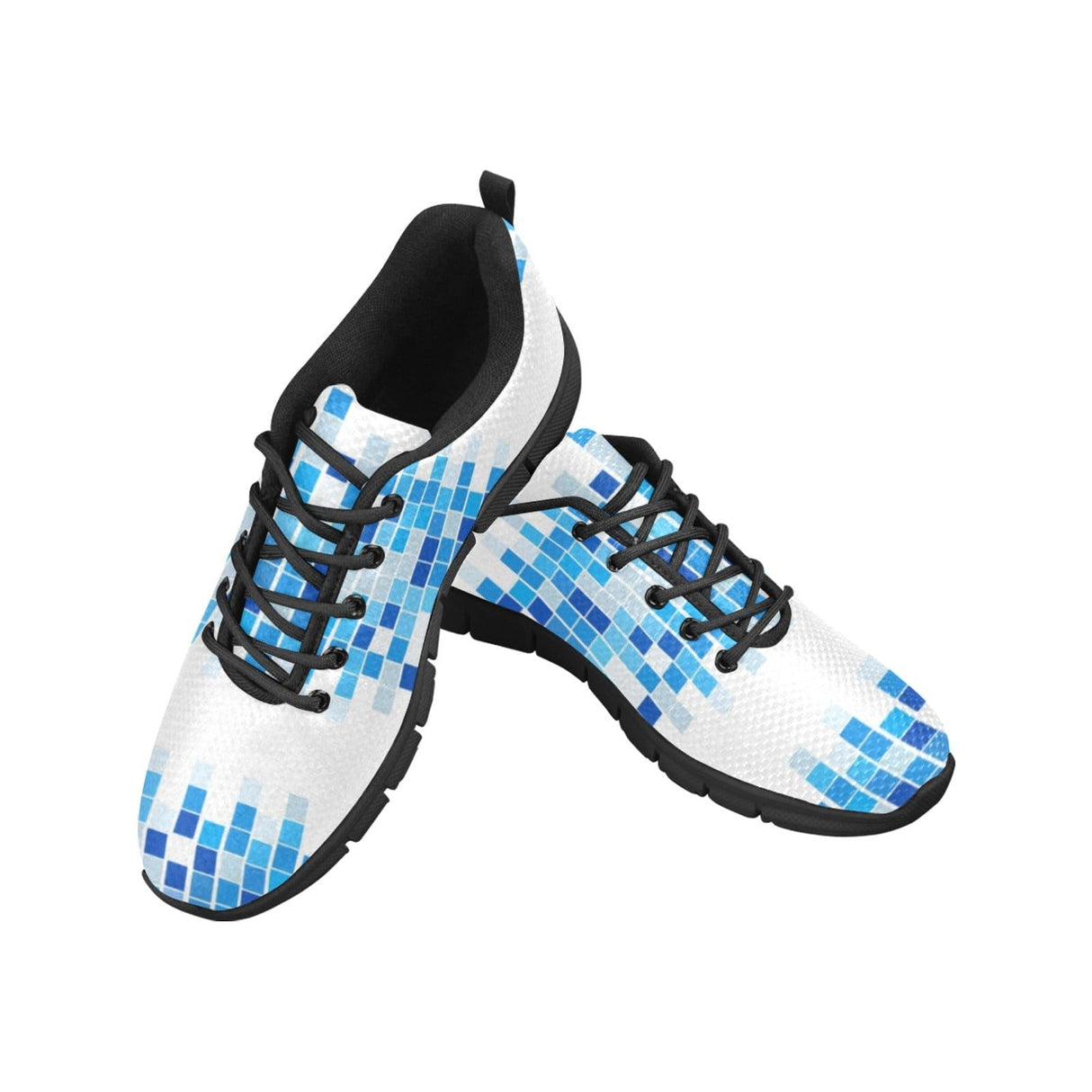 Sneakers for Women, Blue and White Mosaic Print - Running Shoes by inQue.Style