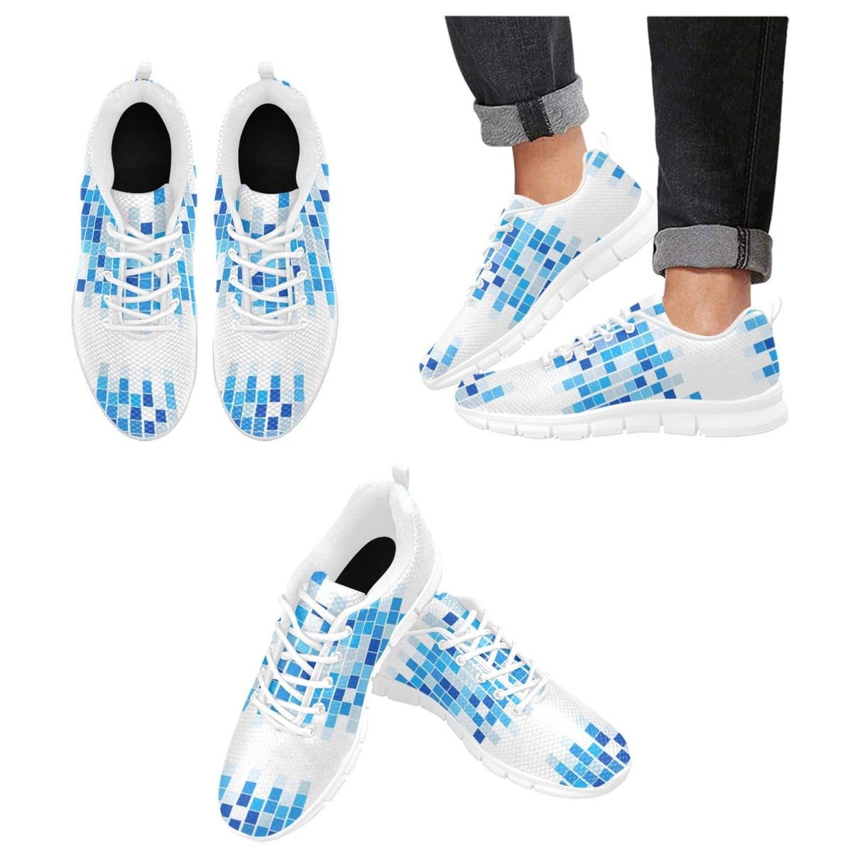 Sneakers for Women, Blue and White Mosaic Print - Running Shoes by inQue.Style