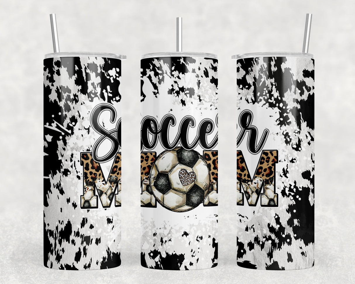 Soccer Mom faux cowhide|Skinny Tumbler|Optional Bluetooth Speaker| Speaker Color Varies by Rowdy Ridge Co