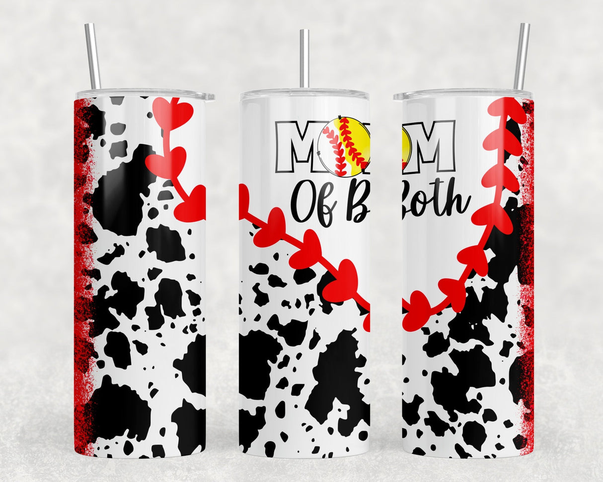 Soft Ball and Baseball Mom Cow Print|Skinny Tumbler|Optional Bluetooth Speaker| Speaker Color Varies by Rowdy Ridge Co