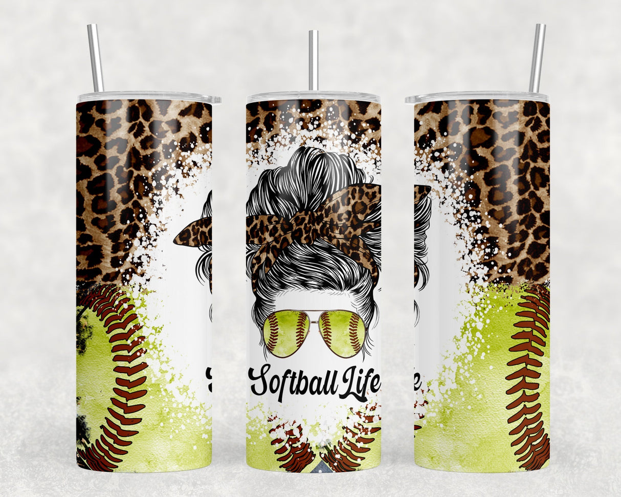 Softball Life Leopard Print|Skinny Tumbler|Optional Bluetooth Speaker| Speaker Color Varies by Rowdy Ridge Co