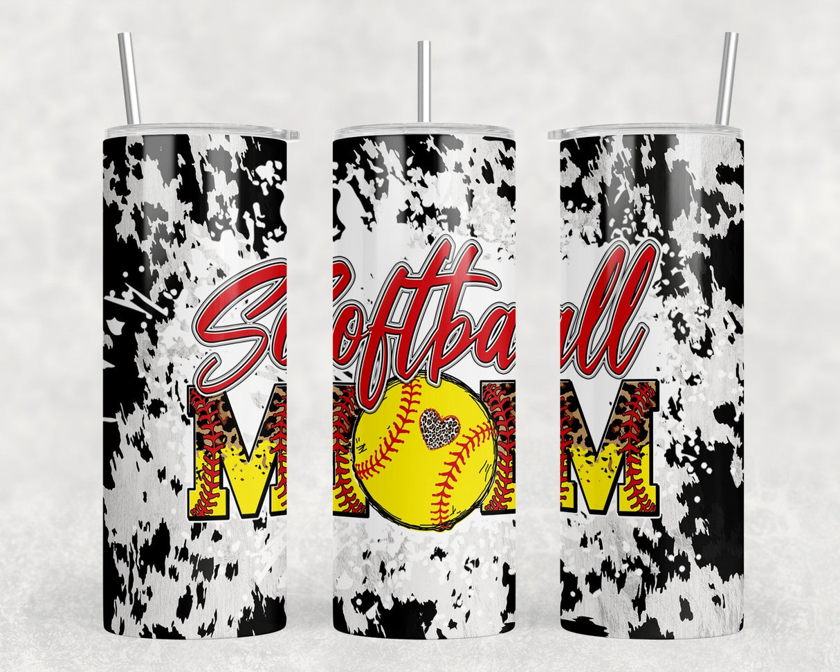 Softball Mom faux cowhide|Skinny Tumbler|Optional Bluetooth Speaker| Speaker Color Varies by Rowdy Ridge Co