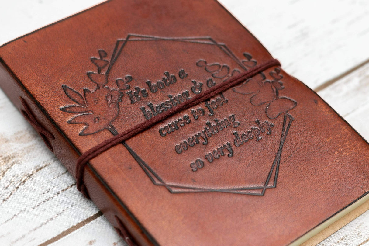 Feel Deeply Quote Leather Journal - 7x5 by Soothi