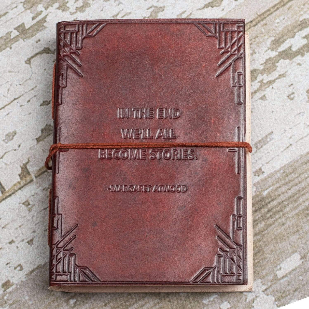 We All Become Stories Margaret Atwood Quote Leather Journal - 7x5 by Soothi