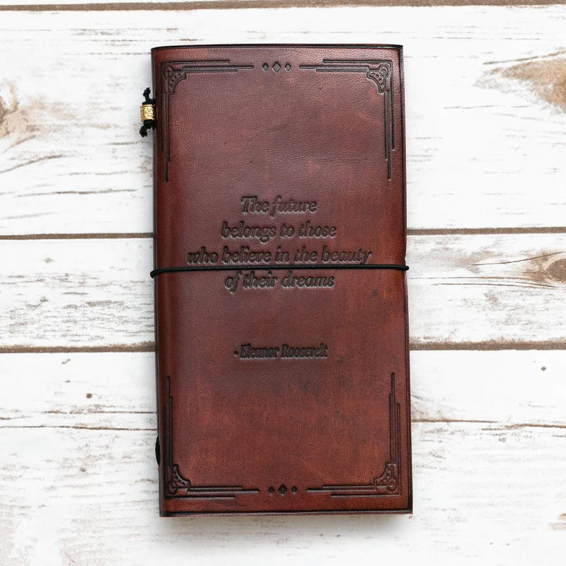 The Future Belongs Eleanor Roosevelt Quote Leather Journal - 8x6 Size by Soothi