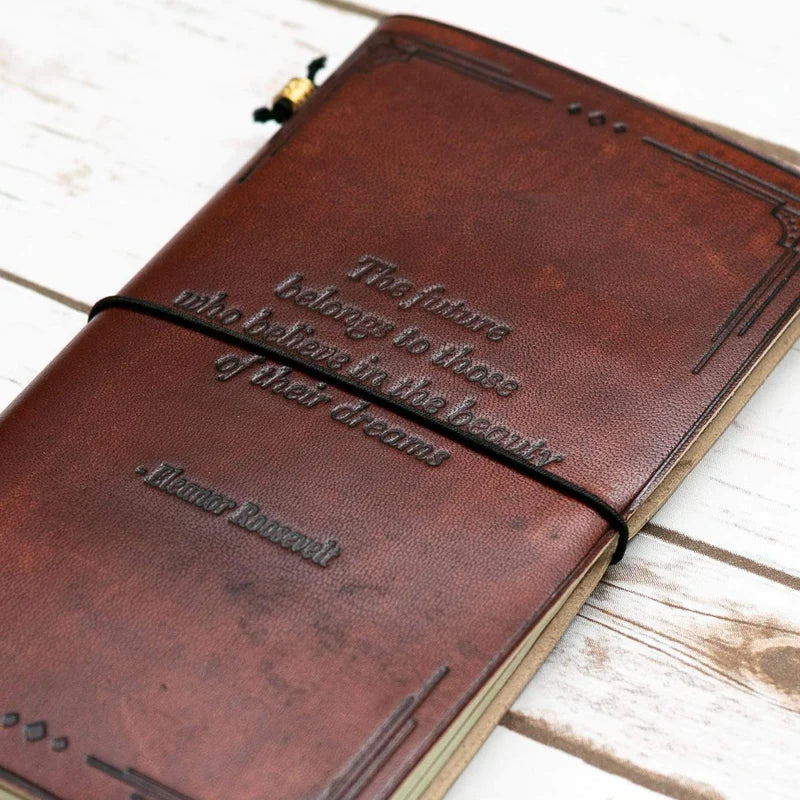 The Future Belongs Eleanor Roosevelt Quote Leather Journal - 8x6 Size by Soothi