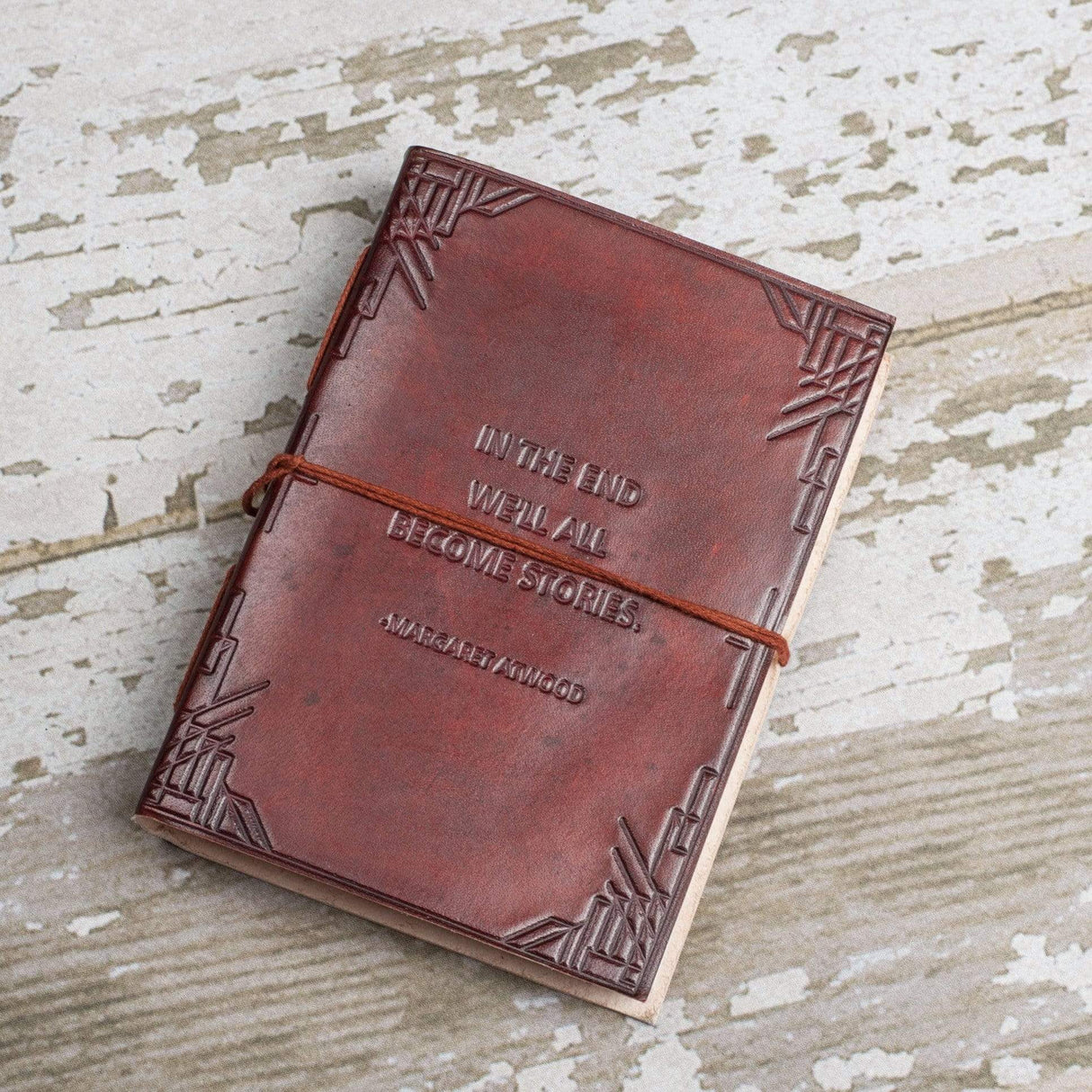 We All Become Stories Margaret Atwood Quote Leather Journal - 7x5 by Soothi