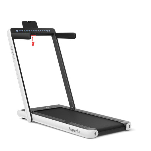 2-in-1 Electric Motorized Health and Fitness Folding Treadmill with Dual Display and Speaker-White