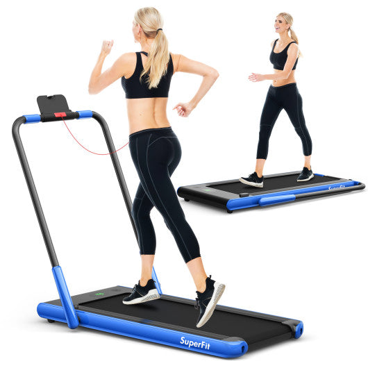 2-in-1 Folding Treadmill with Remote Control and LED Display-Blue