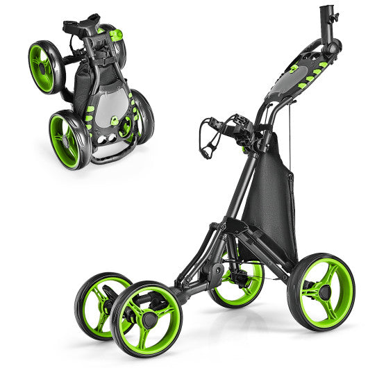 Golf Push Pull Cart with Foot Brake-Green