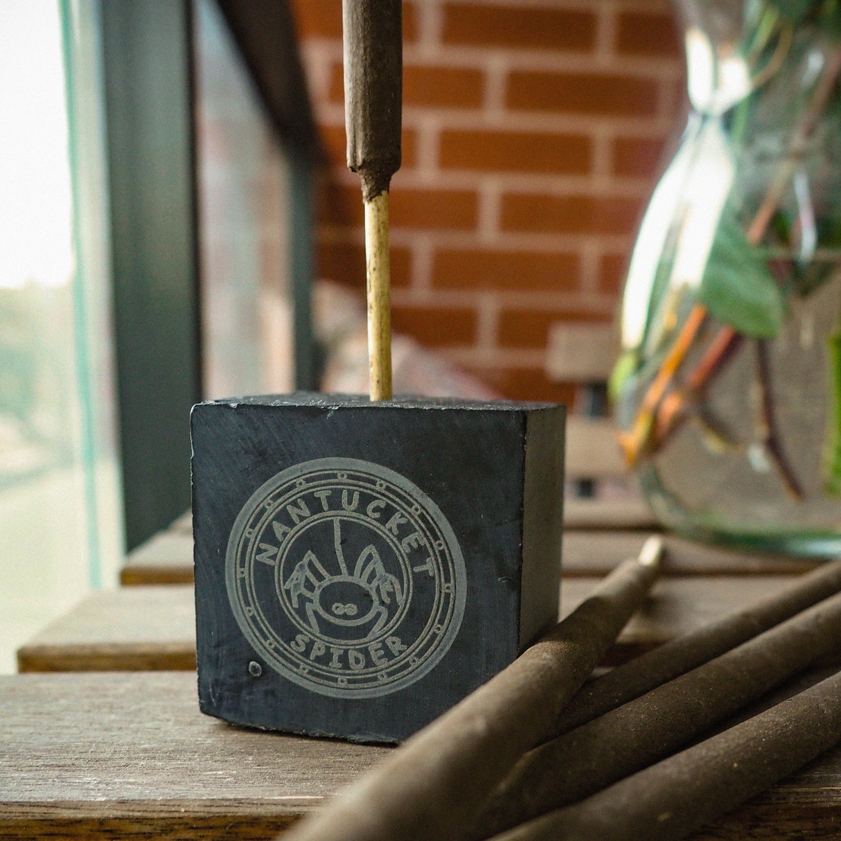 Artisanal Stone Block Incense Holder by Nantucket Spider & Nantucket Footprint