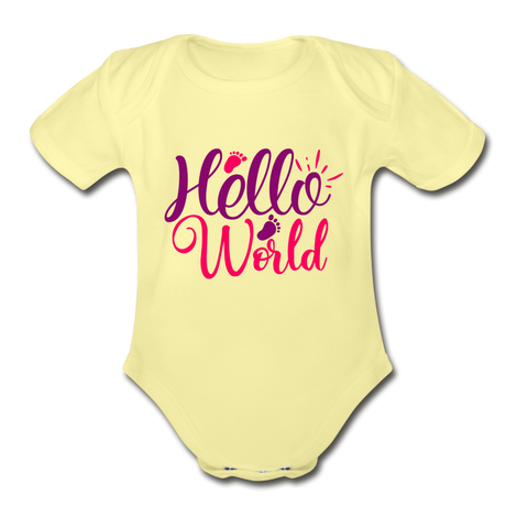 Hello World Short Sleeve Baby Bodysuit by Tshirt Unlimited