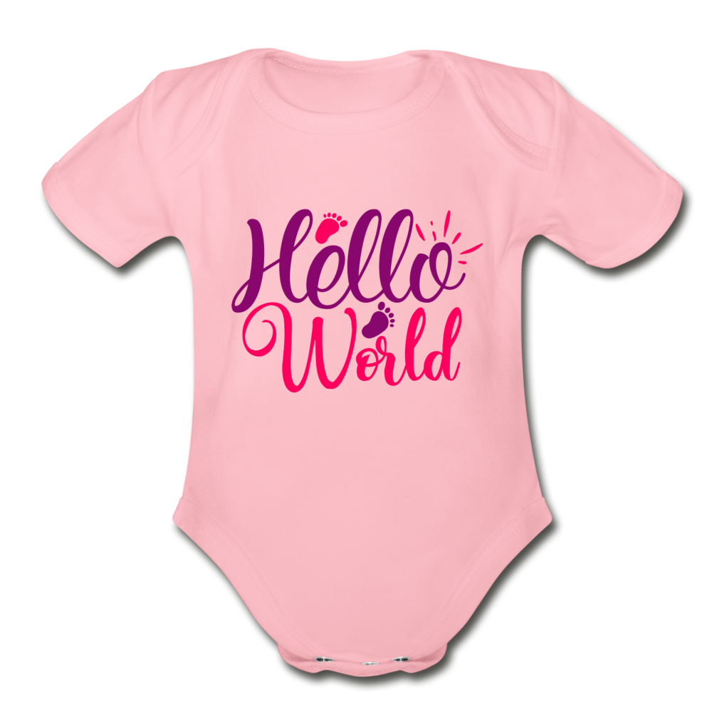 Hello World Short Sleeve Baby Bodysuit by Tshirt Unlimited