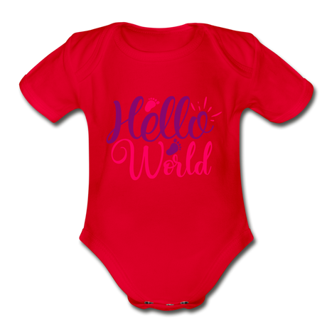 Hello World Short Sleeve Baby Bodysuit by Tshirt Unlimited