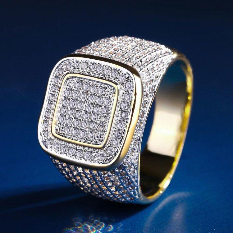 Square Iced Out Diamond Ring 14K Gold Plated by Bling Proud | Urban Jewelry Online Store