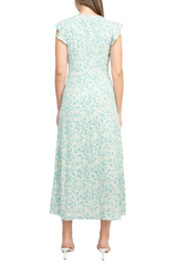 V-Neck Mock Wrap Tie Side Short Sleeve Zipper Back Floral Print Crepe Dress by Curated Brands