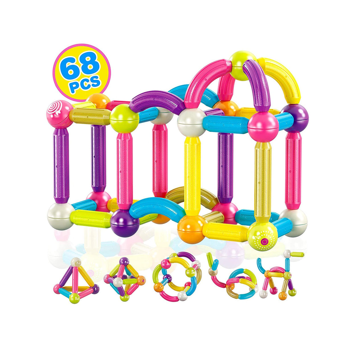 Contixo ST2 Kids Magnetic Stix Stick 68 PCs 3D Building Blocks by Contixo