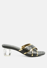 stellar gold line croc sculpted heel sandals by London Rag