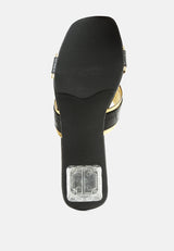 stellar gold line croc sculpted heel sandals by London Rag