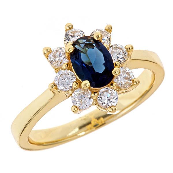 18K Gold Plated Sterling Silver Royal Blue CZ Engagement Ring by Sterling Forever