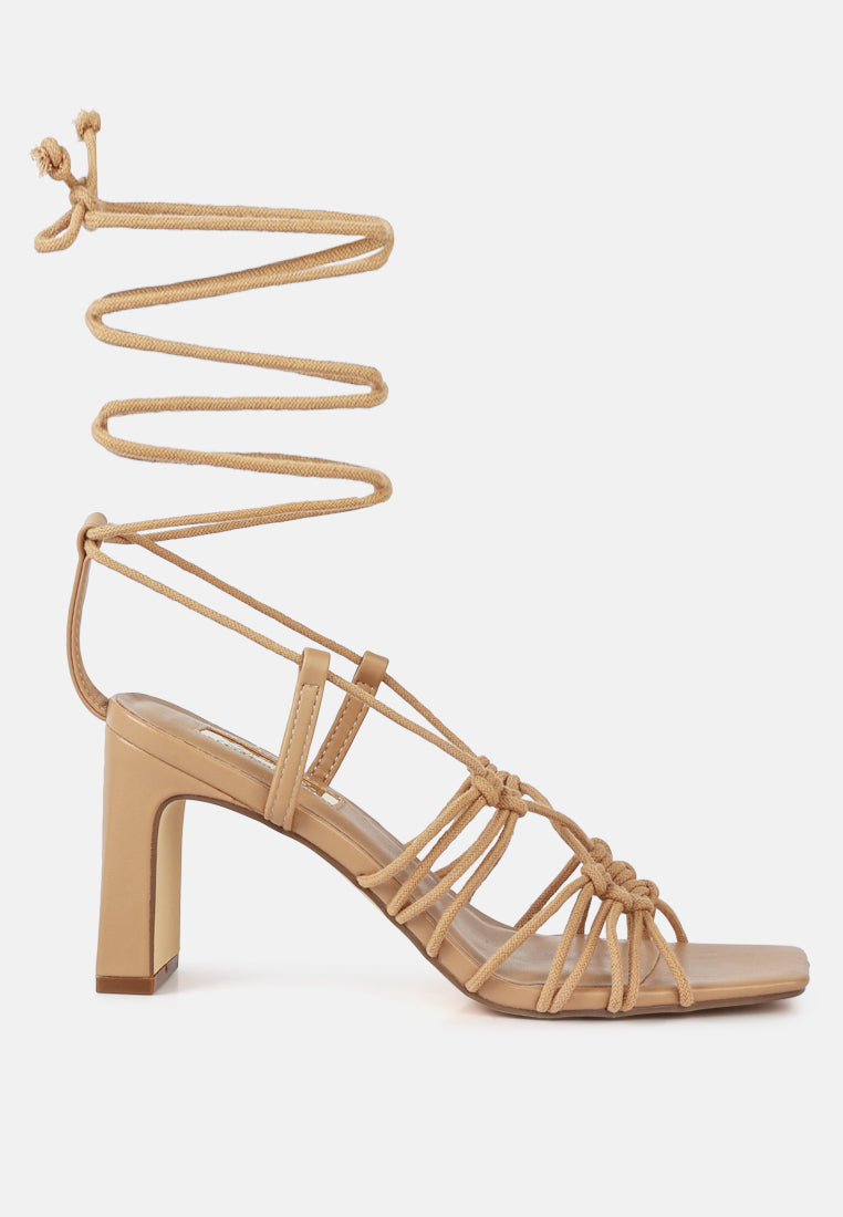 strings attach lace up italian block heel sandals by London Rag